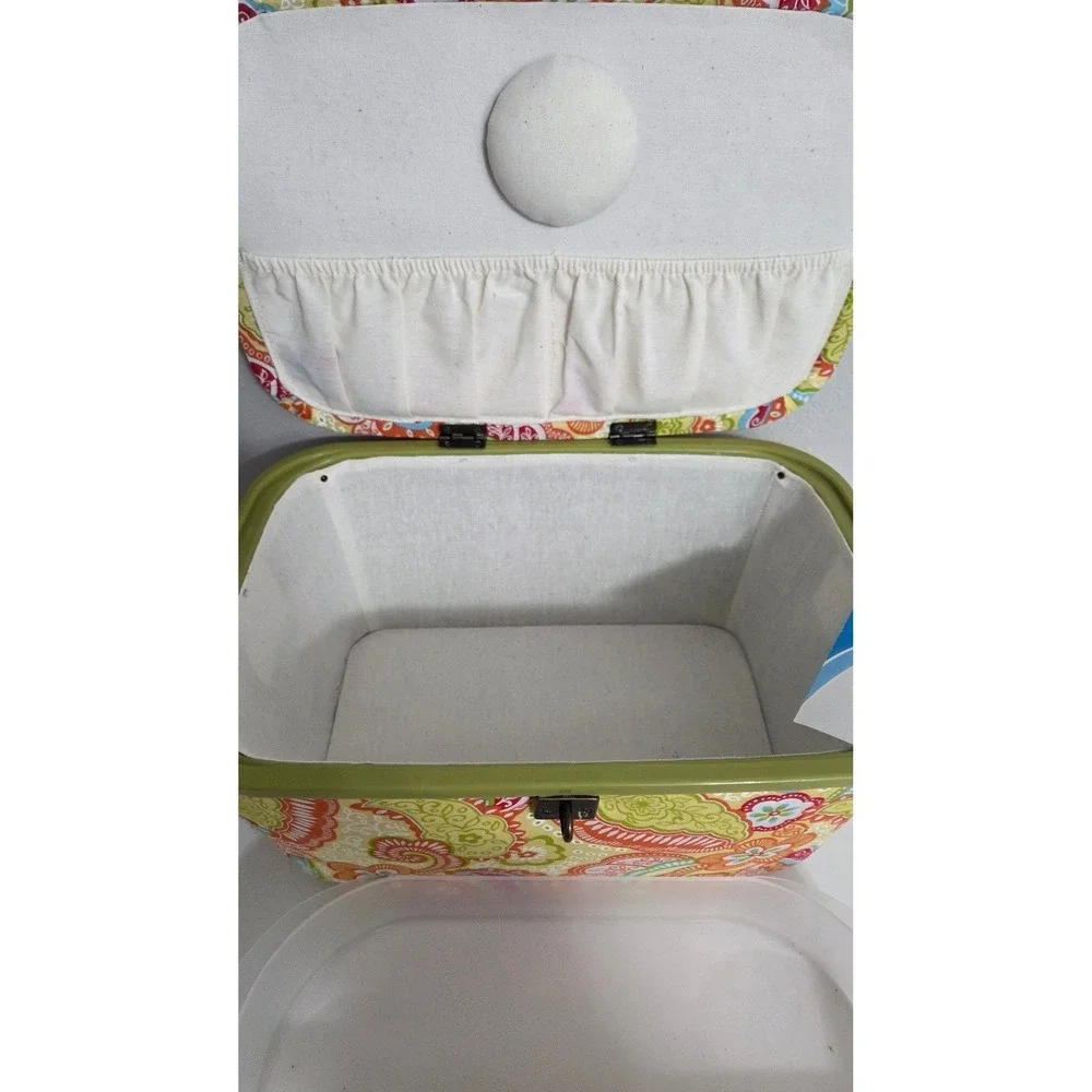 Prym Creative Sewing Basket Floral Paisley Print Storage Box with Tray NWT